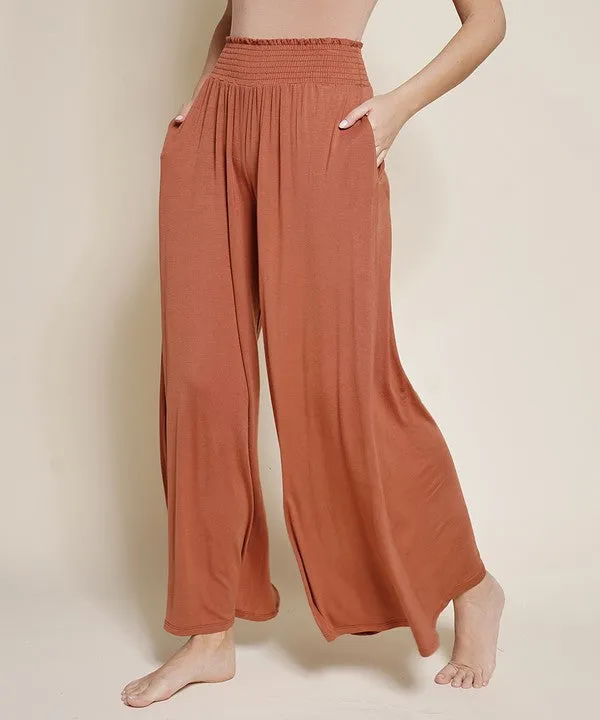 Smocked Waist Organic Bamboo Palazzo Pants