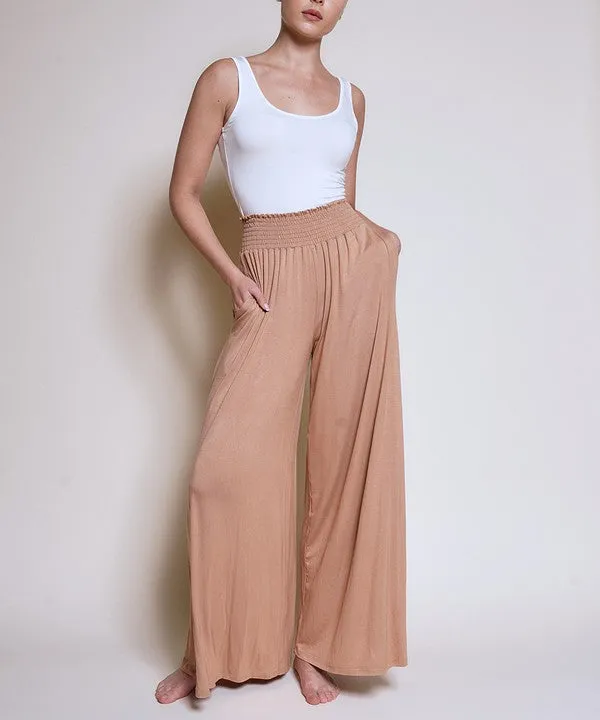 Smocked Waist Organic Bamboo Palazzo Pants