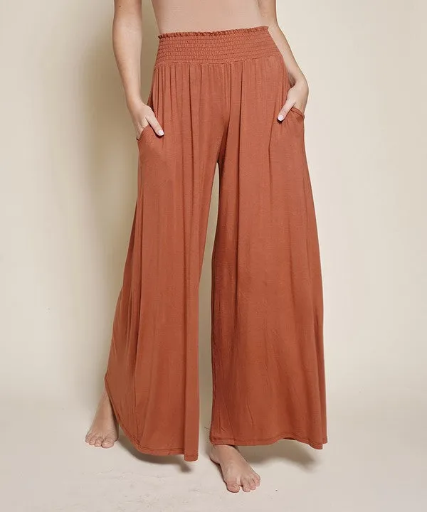 Smocked Waist Organic Bamboo Palazzo Pants