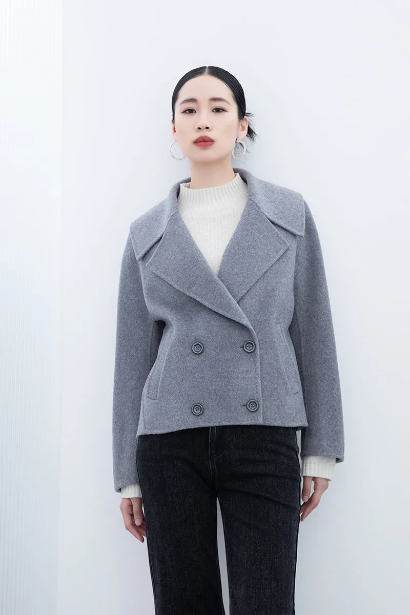 Smoke Grey Large Lapel Double Breasted Overcoats