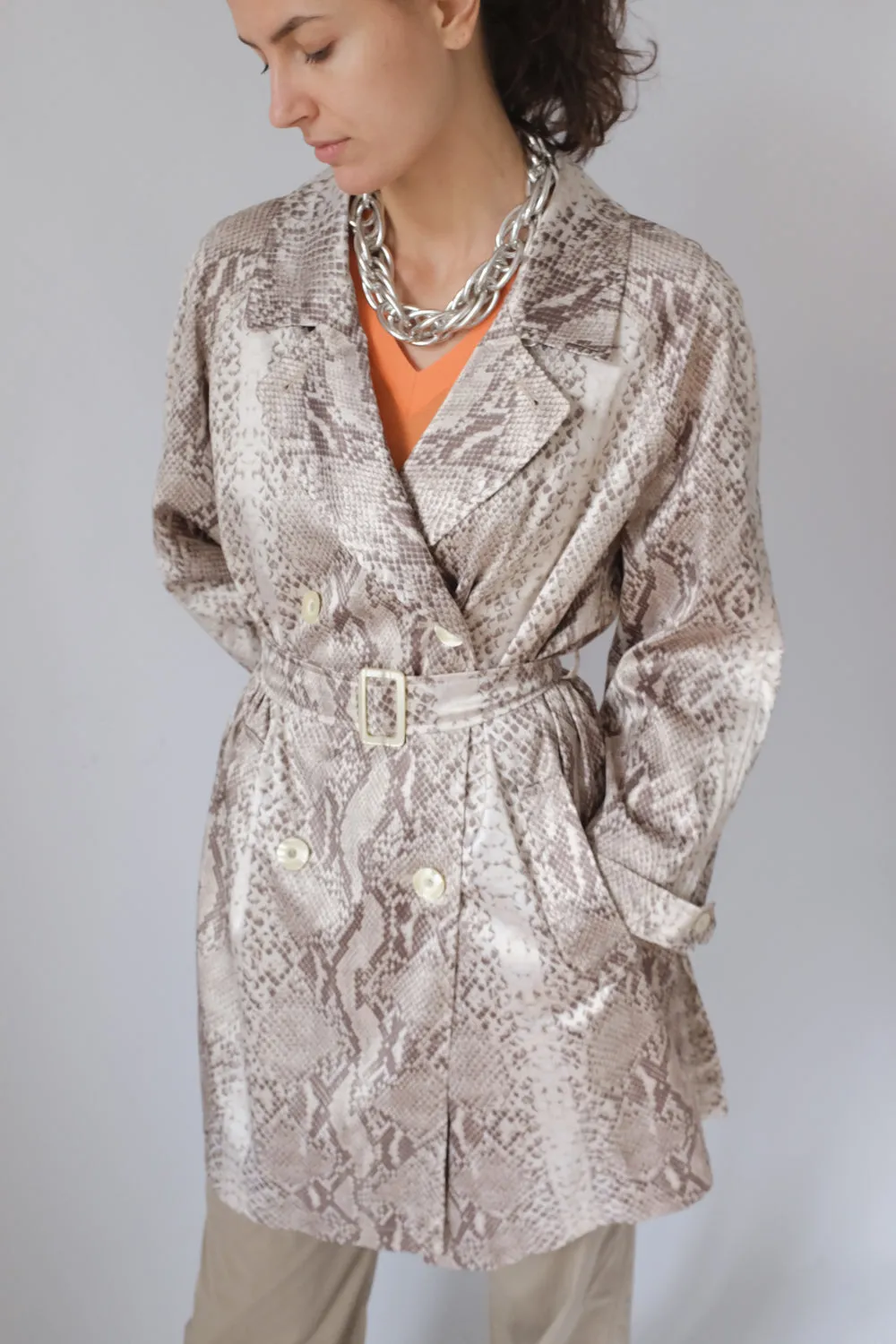 SNAKE SATIN SUMMER VINTAGE TRENCH COAT