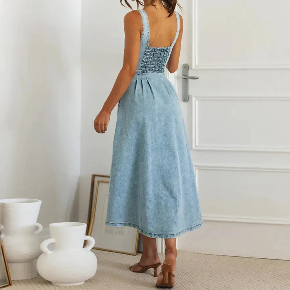 Summer Essentials Sweetheart Midi Dress in Denim