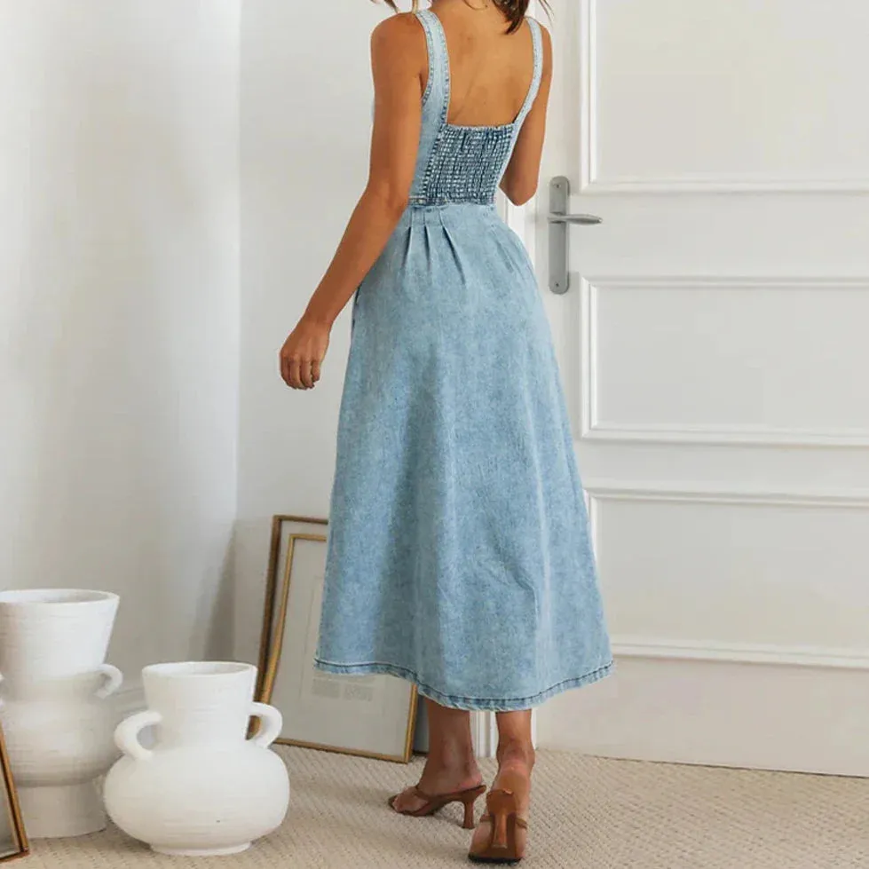 Summer Essentials Sweetheart Midi Dress in Denim