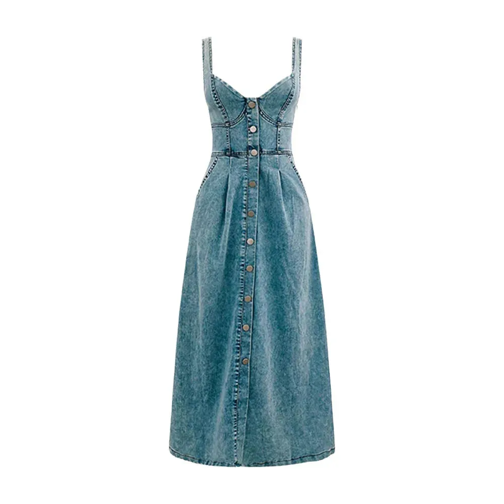 Summer Essentials Sweetheart Midi Dress in Denim