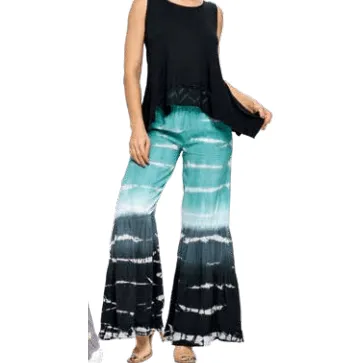 Tye-Dye Green and Black Palazzo Pants 22159