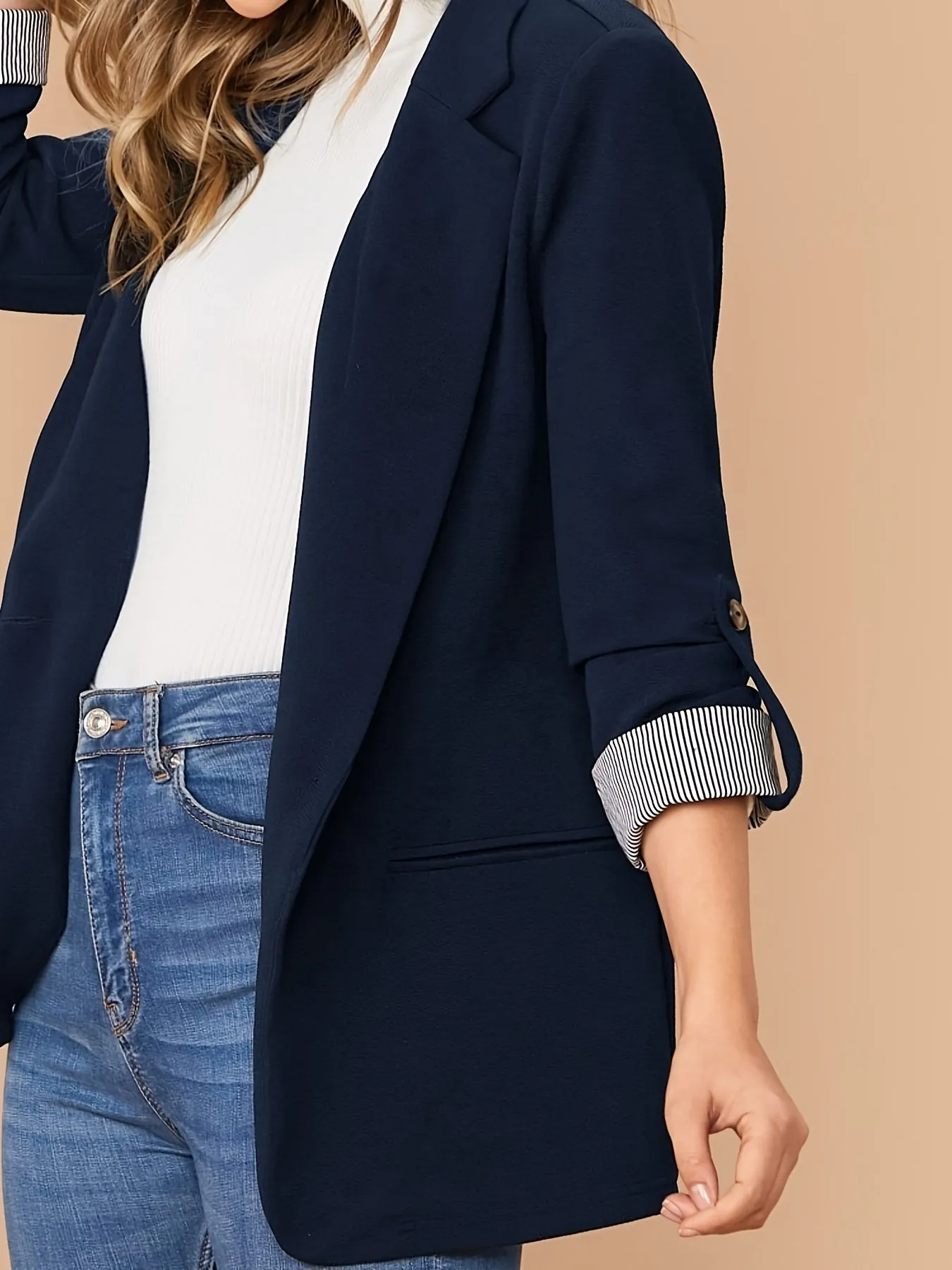 V-neck Pocket Basic Casual Long Sleeve Fashion Loose Blazer Outerwear