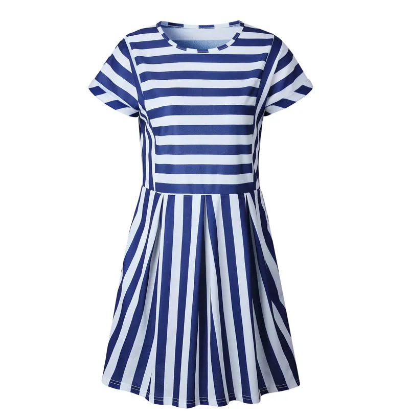 VenusFox  A-Line Striped Short Sleeve Casual Dress