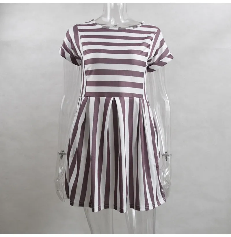 VenusFox  A-Line Striped Short Sleeve Casual Dress