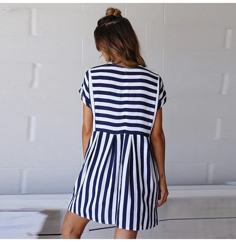 VenusFox  A-Line Striped Short Sleeve Casual Dress