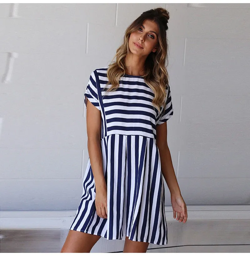 VenusFox  A-Line Striped Short Sleeve Casual Dress