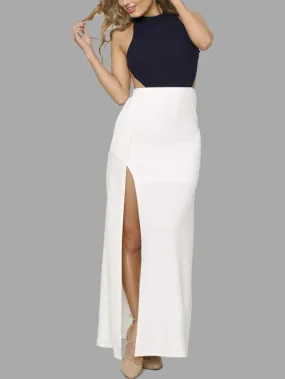 Wholesale Crew Neck Sleeveless Backless Slit Hem Maxi Dress