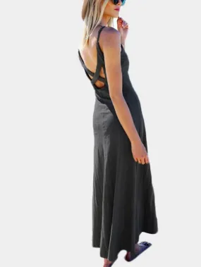 Wholesale Grey V-Neck Sleeveless Backless Maxi Dress