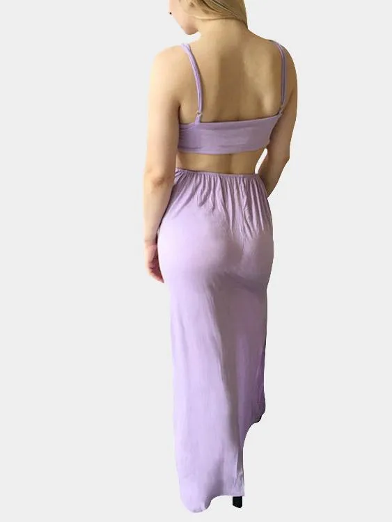 Wholesale Purple V-Neck Sleeveless Cut Out Spaghetti Strap Maxi Dress