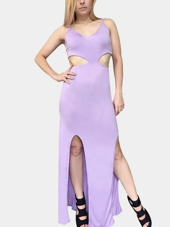 Wholesale Purple V-Neck Sleeveless Cut Out Spaghetti Strap Maxi Dress