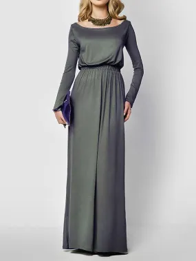 Wholesale Scoop Neck Long Sleeve Plain Grey Maxi Dress