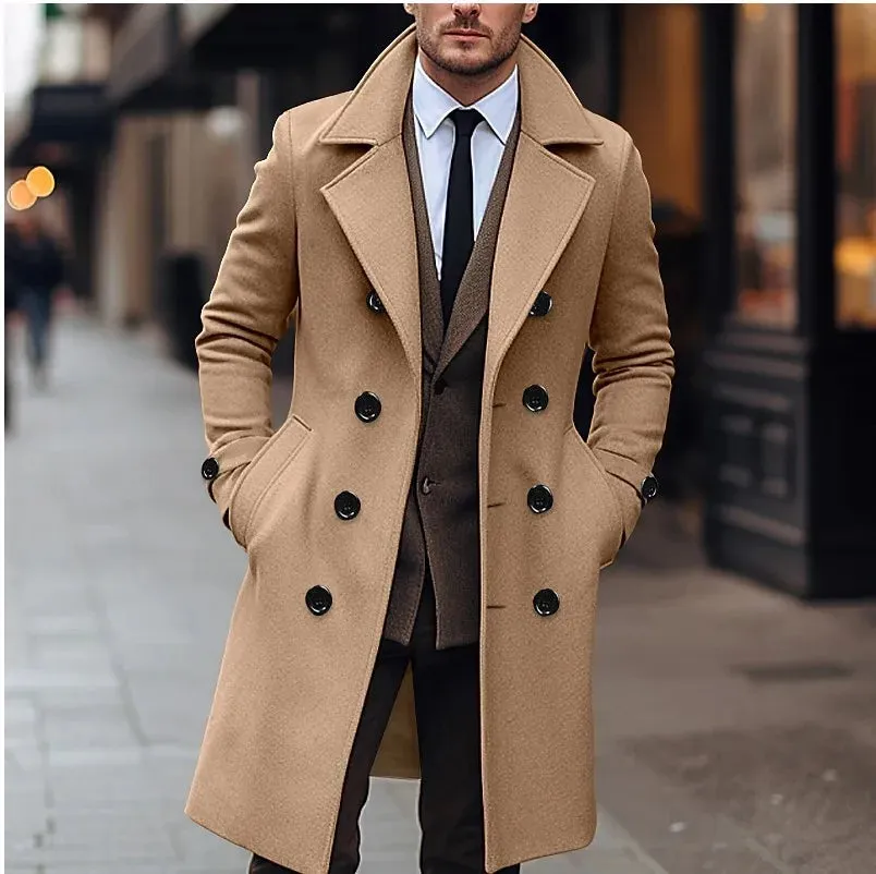 WIAOFELLAS  -  Autumn Winter Men's Woolen Coats Business Casual Fashion Double Breasted Long Woolen Trench Male England Style Wool Blends Coat