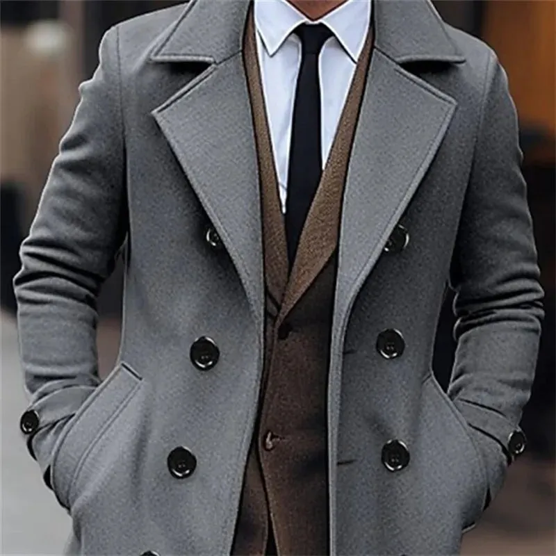 WIAOFELLAS  -  Autumn Winter Men's Woolen Coats Business Casual Fashion Double Breasted Long Woolen Trench Male England Style Wool Blends Coat