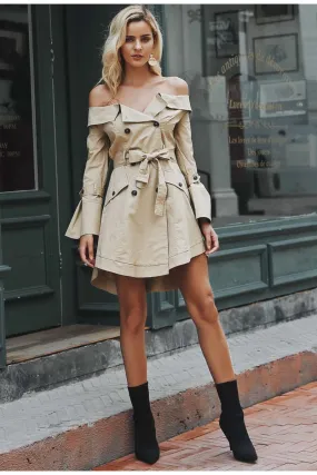 Women's Spring Off Shoulder Trench